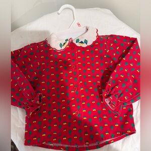 OshKosh B'gosh VTG Red Shirt with Tree and House Pattern with Collar Sz 18 M